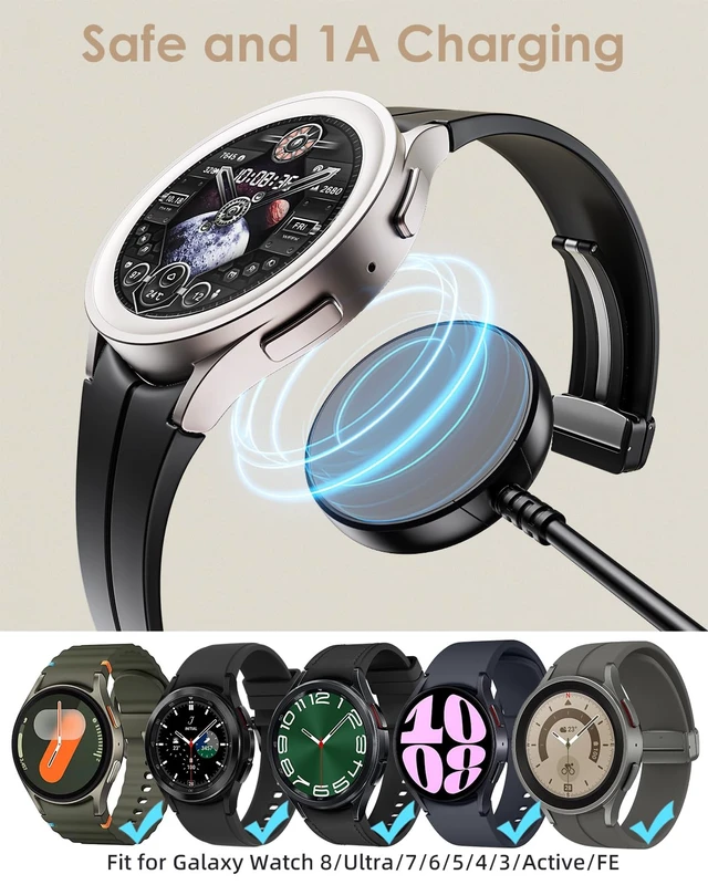 Alt view image 3 of 7 - 2 Pack 5FT for Samsung Galaxy Watch Charger for Watch 8/8 Classic Compatible with Samsung Watch Ultra/7/6/6 Classic/5/5 Pro/4/4 Classic/3/Active/FE USB A Magnetic Charging(Not for 9/Ultra 2)