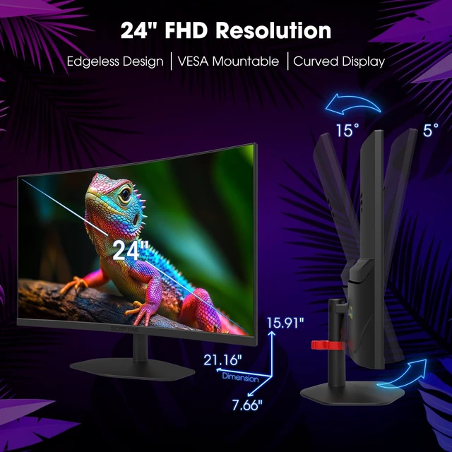 Alt view image 6 of 6 - New! Curved 24-inch Gaming Monitor 1ms 100Hz 1500R DisplayPort HDMI X2 Eye Care 100% sRGB Build-in Speakers, Machine Black 2026 (C248W-FW100T Series)