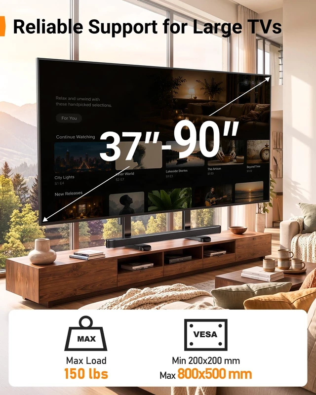 Alt view image 2 of 7 - Universal TV Stand Legs with Power Outlet for 3890 Inch TVs Holds 150 lbs, 40% Larger Steel Feet for Stability, 8 Height Settings, Cable Management, Non-Slip Pads, Max VESA 800x500mm