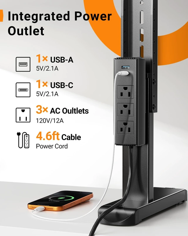 Alt view image 3 of 7 - Universal TV Stand Legs with Power Outlet for 3890 Inch TVs Holds 150 lbs, 40% Larger Steel Feet for Stability, 8 Height Settings, Cable Management, Non-Slip Pads, Max VESA 800x500mm