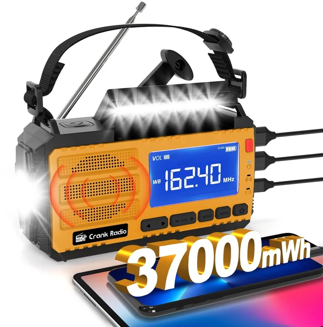Main image of Emergency Crank Radio Solar Hand Crank Emergency Radio 37000mWh (10000mAh) AM/FM NOAA Weather Radio with LCD Display 3 Mode Flashlight SOS Alarm Compass Headphone Jack for Winter Storm Emergency