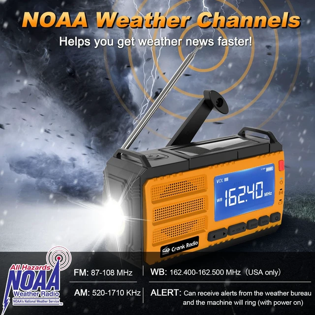 Alt view image 2 of 7 - Emergency Crank Radio Solar Hand Crank Emergency Radio 37000mWh (10000mAh) AM/FM NOAA Weather Radio with LCD Display 3 Mode Flashlight SOS Alarm Compass Headphone Jack for Winter Storm Emergency