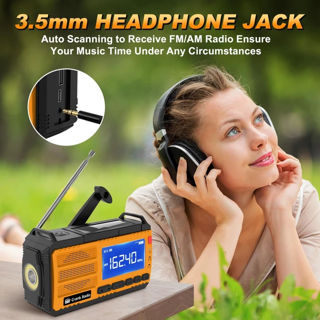 Alt view image 7 of 7 - Emergency Crank Radio Solar Hand Crank Emergency Radio 37000mWh (10000mAh) AM/FM NOAA Weather Radio with LCD Display 3 Mode Flashlight SOS Alarm Compass Headphone Jack for Winter Storm Emergency