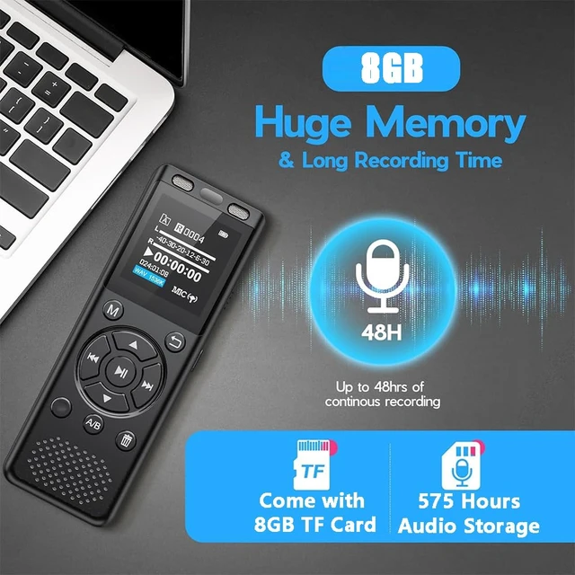 Alt view image 3 of 7 - 8GB Digital Voice Recorder with Playback,Audio Recording Device for Lectures Meeting/Classes/Interviews,Tape Recorder with Voice Activated,Password,Noise Reduction,A-B Repeat,MP3 Player Etc