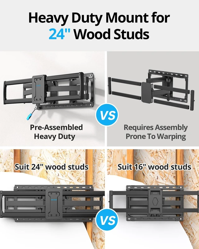 Alt view image 4 of 7 - 85 86 98 100 inch Heavy Duty TV Wall Mount for 37-110 inch Large TVs, Pre-Assembled TV Mount with Tool-Free Tilt, Up to 170lbs, VESA 800 x 600mm, 24 Wood Studs
