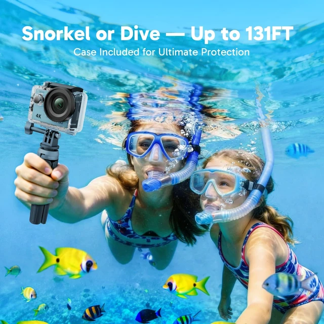 Alt view image 3 of 7 - EK7000 4K30FPS 20MP WiFi Action Camera with EIS Ultra HD 131FT Waterproof Underwater Camera Remote Control 4X Zoom Support External Microphone Blue