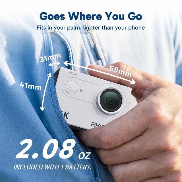 Alt view image 7 of 7 - EK7000 4K30FPS 20MP WiFi Action Camera with EIS Ultra HD 131FT Waterproof Underwater Camera Remote Control 4X Zoom Support External Microphone