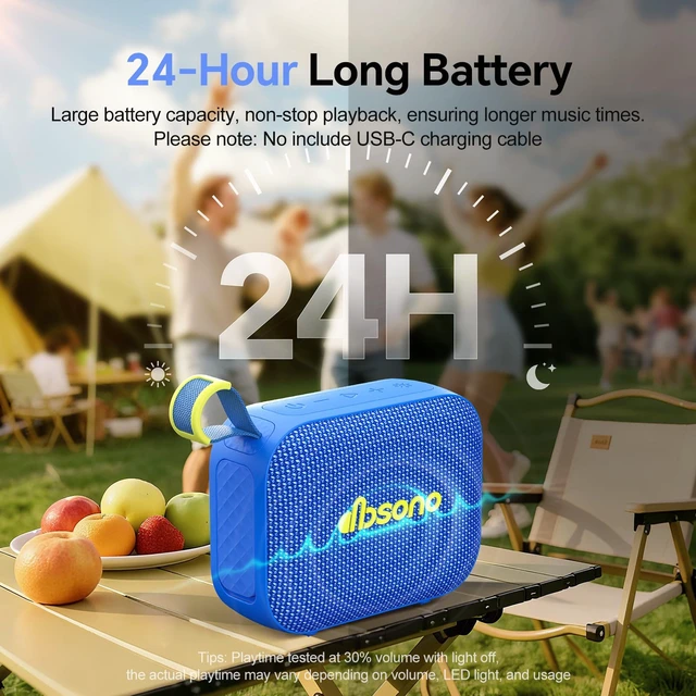 Alt view image 4 of 7 - Portable Bluetooth Speaker Line-in Support: IPX5 Waterproof, Blue Up to 24H Playtime, HD Sound, TWS Pairing, LED Light, Outdoor Speaker for Beach, Pool, Travel, School Supplies for Adult Teen
