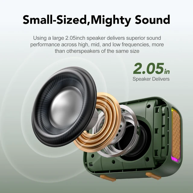 Alt view image 2 of 7 - Portable Bluetooth Speaker Line-in Support: IPX5 Waterproof, Dark Green Up to 24H Playtime, HD Sound, TWS Pairing, LED Light, Outdoor Speaker for Beach, Pool, Travel, School Supplies for Adult Teen