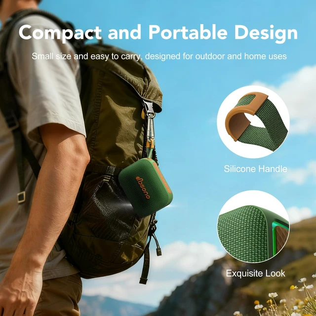 Alt view image 5 of 7 - Portable Bluetooth Speaker Line-in Support: IPX5 Waterproof, Dark Green Up to 24H Playtime, HD Sound, TWS Pairing, LED Light, Outdoor Speaker for Beach, Pool, Travel, School Supplies for Adult Teen
