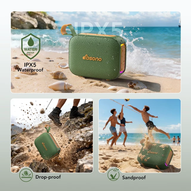 Alt view image 6 of 7 - Portable Bluetooth Speaker Line-in Support: IPX5 Waterproof, Dark Green Up to 24H Playtime, HD Sound, TWS Pairing, LED Light, Outdoor Speaker for Beach, Pool, Travel, School Supplies for Adult Teen