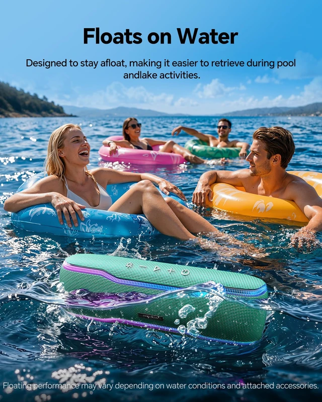 Alt view image 4 of 7 - Bluetooth Speaker, IPX7 Waterproof, 50W Peak, 24H Playtime, Grass Green Flashing lights, TWS pairing, deep bass, ideal for beach trips, outdoor parties, birthdays, graduations, and everyday use