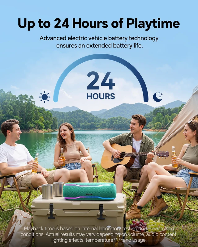 Alt view image 6 of 7 - Bluetooth Speaker, IPX7 Waterproof, 50W Peak, 24H Playtime, Grass Green Flashing lights, TWS pairing, deep bass, ideal for beach trips, outdoor parties, birthdays, graduations, and everyday use