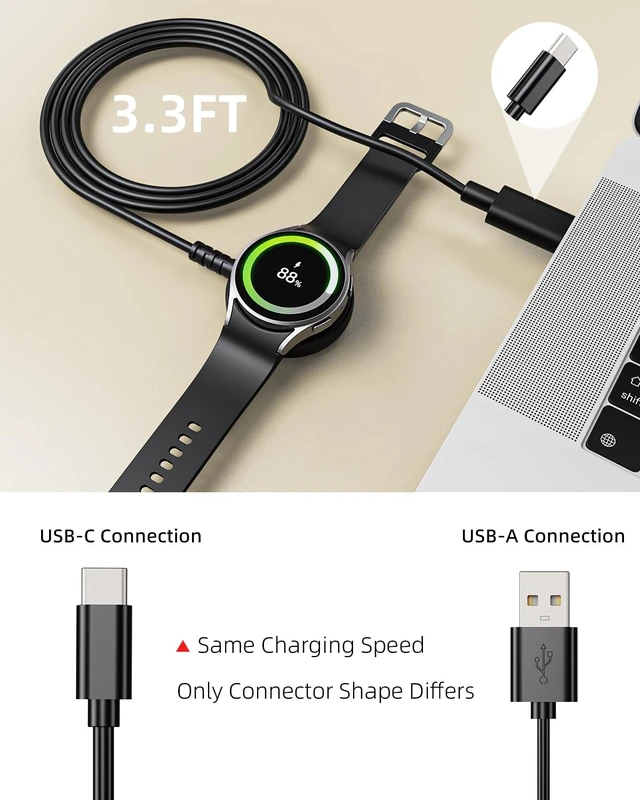 Alt view image 7 of 7 - 2Pack USB C Charger for Samsung Galaxy Watch for Watch 8/8 Classic Magnetic for Samsung Watch Ultra/7/6/6 Classic/5/5 Pro/4/4 Classic/3/Active/FE Charging Dock Accessories 3.3FT (Not for 9/Ultra 2)