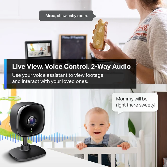 Alt view image 3 of 6 - 2K Indoor Security Camera, Baby Monitor, Dog Camera, C111, Black Motion Detection, 2-Way Audio Siren, Night Vision, Cloud & SD Card Storage(Up to 512GB), Works w/Alexa & Google Assistant