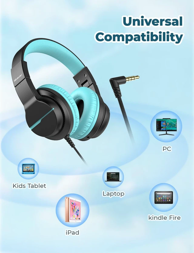 Alt view image 5 of 7 - HS19 Kids Headphones for School, Over-Ear for Toddler Boys Girls SafeSound Tech, HD Mic Stereo Sound, Kids Headphones with Cord, FunShare Foldable 3.5mm Wired for iPad Computer Travel