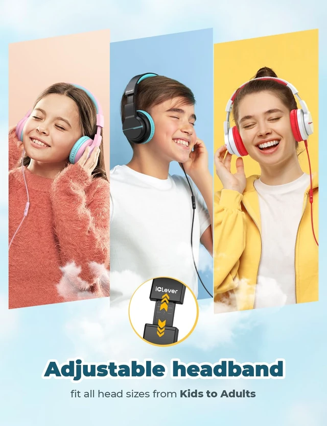Alt view image 6 of 7 - HS19 Kids Headphones for School, Over-Ear for Toddler Boys Girls SafeSound Tech, HD Mic Stereo Sound, Kids Headphones with Cord, FunShare Foldable 3.5mm Wired for iPad Computer Travel