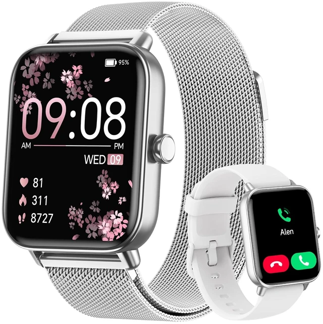 Main image of Smart Watches for Women Men (2 Bands), 1.85" HD Alexa Smart Watch for Android Phones & iphone Compatible, 120 Sport Modes Fitness Watch, Heart Rate/SpO2/Sleep Tracker, 3ATM Waterproof Pedometer Watch
