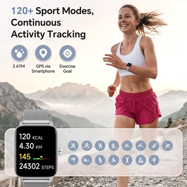 Alt view image 5 of 7 - Smart Watches for Women Men (2 Bands), 1.85" HD Alexa Smart Watch for Android Phones & iphone Compatible, 120 Sport Modes Fitness Watch, Heart Rate/SpO2/Sleep Tracker, 3ATM Waterproof Pedometer Watch