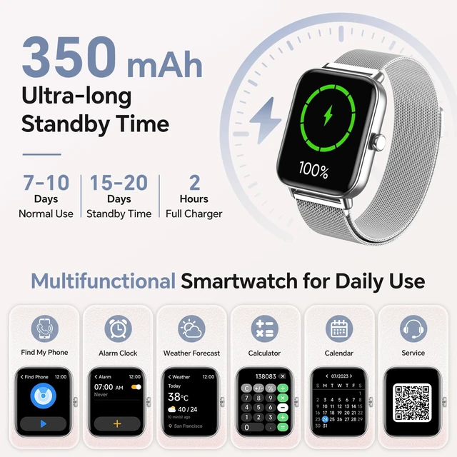 Alt view image 7 of 7 - Smart Watches for Women Men (2 Bands), 1.85" HD Alexa Smart Watch for Android Phones & iphone Compatible, 120 Sport Modes Fitness Watch, Heart Rate/SpO2/Sleep Tracker, 3ATM Waterproof Pedometer Watch