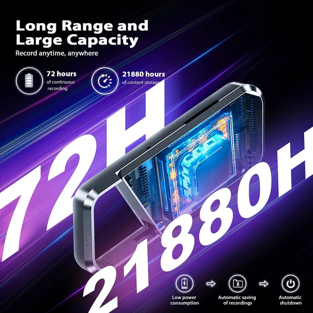 Alt view image 2 of 7 - 136GB Voice Activated Recorder - 21880H Portable Audio Recorder with Noise Reduction DSP 6.0 Digital Vioce Recorder with Playback for Lecture & Meeting - Recording Device