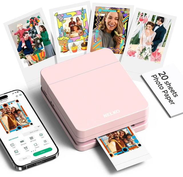 Main image of PP01 Photo Printer, 2x3 Portable Photo Printer, Mini Printer, Pink Instant Color Inkjet Printer for Smartphone, Sticky-Back Photos, Bluetooth Compatible with iOS & Android, AI App Editing