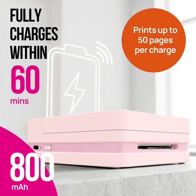 Alt view image 7 of 7 - PP01 Photo Printer, 2x3 Portable Photo Printer, Mini Printer, Pink Instant Color Inkjet Printer for Smartphone, Sticky-Back Photos, Bluetooth Compatible with iOS & Android, AI App Editing