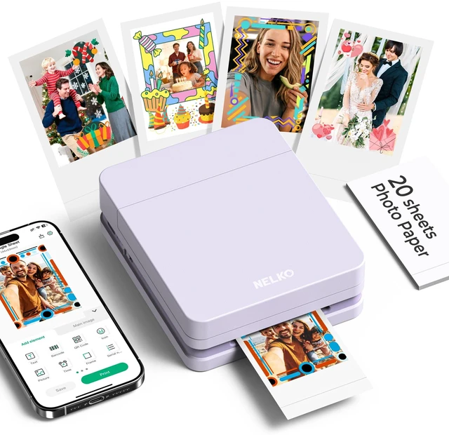 Main image of PP01 Photo Printer, 2x3 Portable Photo Printer, Mini Printer, Purple Instant Color Inkjet Printer for Smartphone, Sticky-Back Photos, Bluetooth Compatible with iOS & Android, AI App Editing