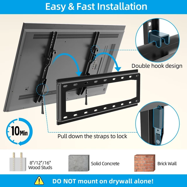 Alt view image 6 of 7 - Tilt TV Wall Mount for Most 26-65 Inch Flat/Curved Screen Max VESA 400x400mm, Holds up to 100 lbs, Fits 8-16" Wood Studs, Universal Low Profile TV Bracket, Space Saving HV9401