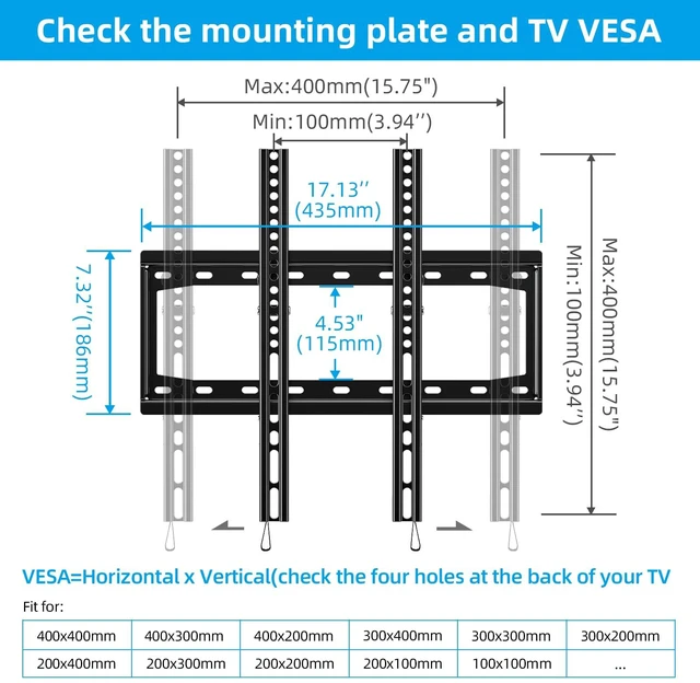 Alt view image 5 of 7 - Tilt TV Wall Mount for Most 26-65 Inch Flat/Curved Screen Max VESA 400x400mm, Holds up to 100 lbs, Fits 8-16" Wood Studs, Universal Low Profile TV Bracket, Space Saving HV9401