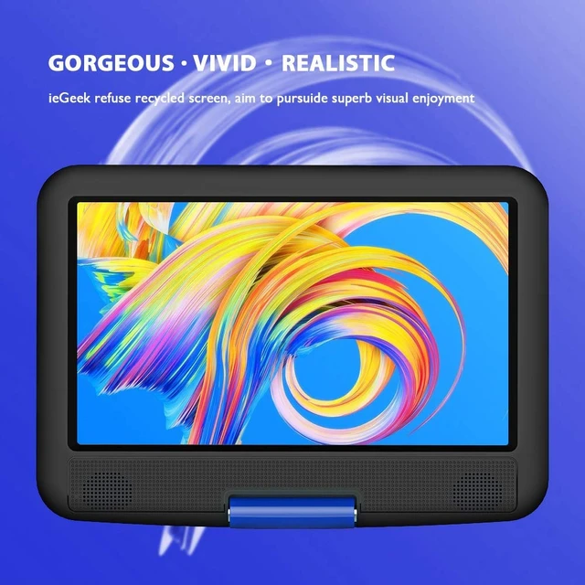 Alt view image 2 of 7 - 11.5" Portable DVD Player, 9.5" HD Screen, Car Travel, Blue Kids Entertainment, 5-Hour Battery, USB/SD Playback, TV Sync, Region Free, Resume Playback, DVD/CD Formats