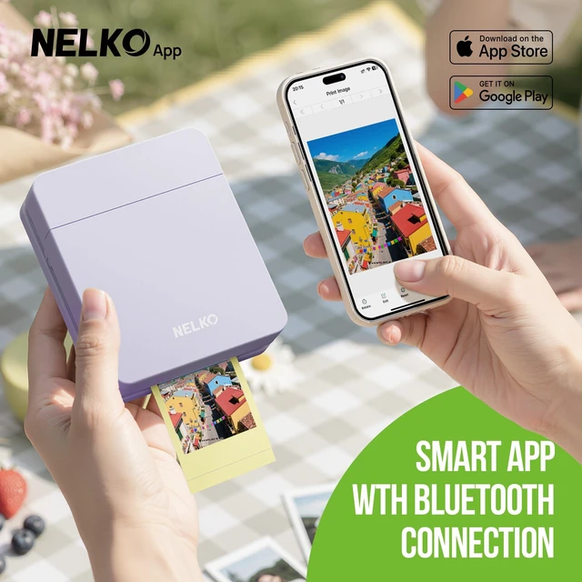 Alt view image 2 of 7 - PP01 Photo Printer, 2x3 Portable Photo Printer, Mini Printer, Purple Instant Color Inkjet Printer for Smartphone, Sticky-Back Photos, Bluetooth Compatible with iOS & Android, AI App Editing