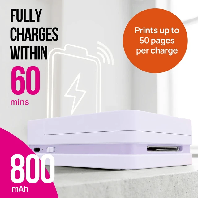 Alt view image 7 of 7 - PP01 Photo Printer, 2x3 Portable Photo Printer, Mini Printer, Purple Instant Color Inkjet Printer for Smartphone, Sticky-Back Photos, Bluetooth Compatible with iOS & Android, AI App Editing