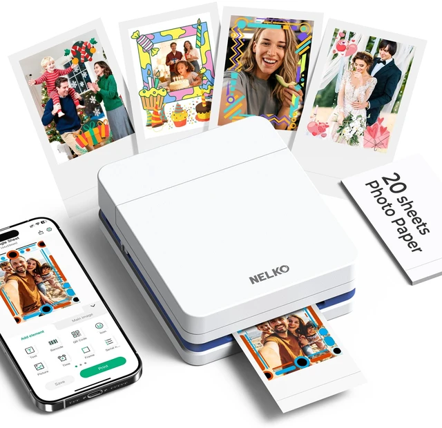 Main image of PP01 Photo Printer, 2x3 Portable Photo Printer, Mini Printer, White Instant Color Inkjet Printer for Smartphone, Sticky-Back Photos, Bluetooth Compatible with iOS & Android, AI App Editing