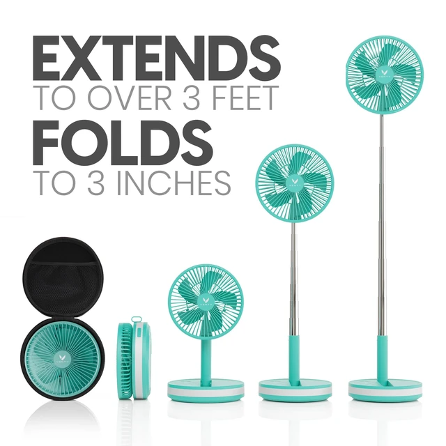 Alt view image 2 of 7 - Portable Fan - Wireless Battery Operated Fan - 4 Speeds - LED Lighting - Carry Case & Remote Control - Cruise Travel - Outdoor Travel RV Power Bank With USB-C Port (Mint with Case)