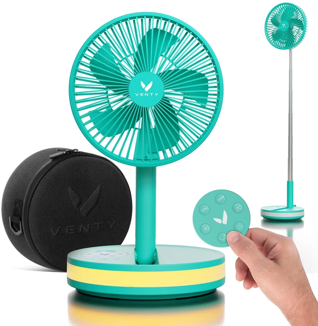 Main image of Portable Fan - Wireless Battery Operated Fan - 4 Speeds - LED Lighting - Carry Case & Remote Control - Cruise Travel - Outdoor Travel RV Power Bank With USB-C Port (Mint with Case)