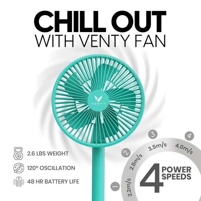 Alt view image 3 of 7 - Portable Fan - Wireless Battery Operated Fan - 4 Speeds - LED Lighting - Carry Case & Remote Control - Cruise Travel - Outdoor Travel RV Power Bank With USB-C Port (Mint with Case)