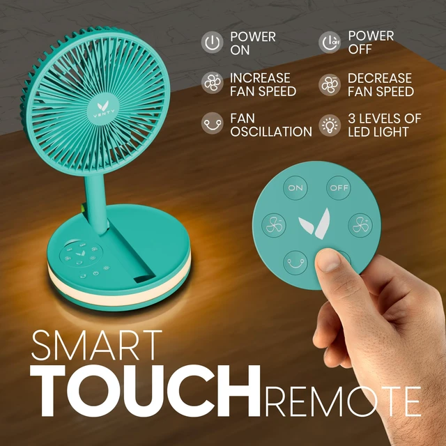 Alt view image 4 of 7 - Portable Fan - Wireless Battery Operated Fan - 4 Speeds - LED Lighting - Carry Case & Remote Control - Cruise Travel - Outdoor Travel RV Power Bank With USB-C Port (Mint with Case)