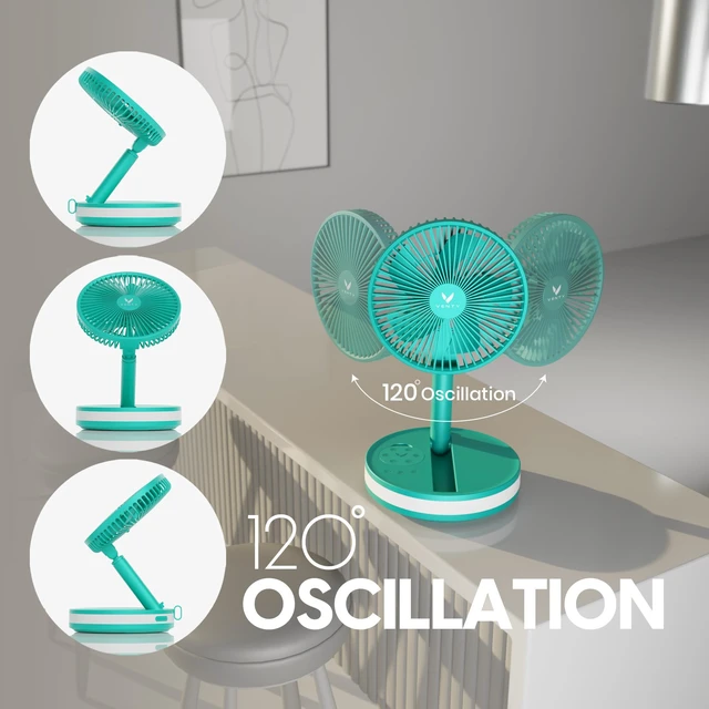 Alt view image 6 of 7 - Portable Fan - Wireless Battery Operated Fan - 4 Speeds - LED Lighting - Carry Case & Remote Control - Cruise Travel - Outdoor Travel RV Power Bank With USB-C Port (Mint with Case)