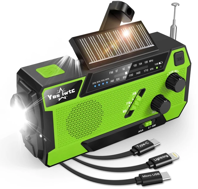 Main image of 7400mWh NOAA Emergency Weather Radio with 3 in 1 Charging Cable - Solar Hand Crank Alert Radio - 3 Power Supply Methods - SOS Alarm, Flashlight for Hurricane Emergencies