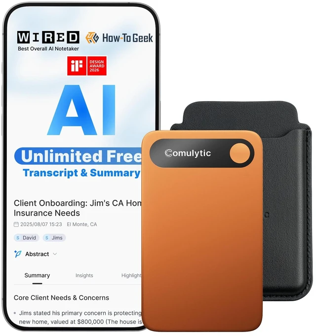 Main image of Note Pro AI Voice Recorder, Free Unlimited Transcribe & Summarize Tap Recording Device with AI Note Taking, Support 113 Languages, 64GB, Audio Recorder for Calls, Meetings, Lectures, Orange