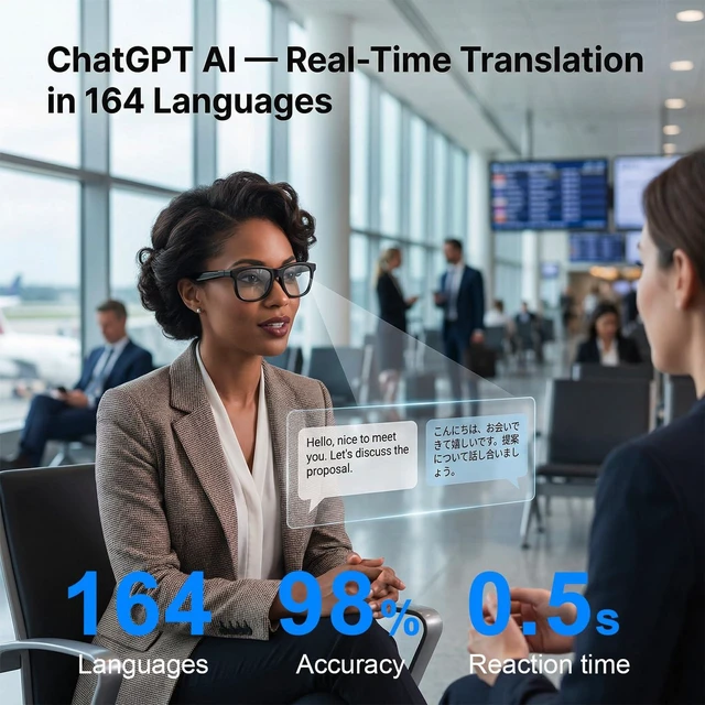 Alt view image 5 of 7 - Electrochromic AI Glasses for Men & Women, Bluetooth Smart Glasses AI Real-time Translation with 164 Languages, Music Play, Hands-Free Calls, Sunglasses for Daily Use, Travel