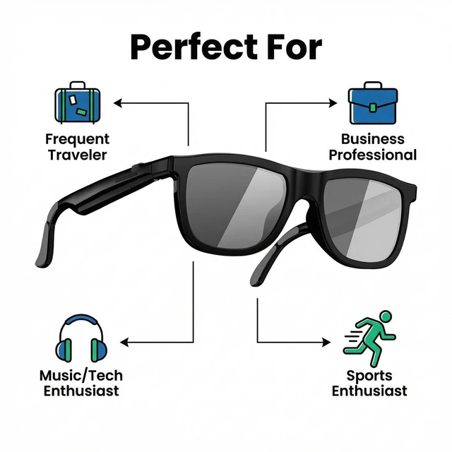 Alt view image 7 of 7 - Electrochromic AI Glasses for Men & Women, Bluetooth Smart Glasses AI Real-time Translation with 164 Languages, Music Play, Hands-Free Calls, Sunglasses for Daily Use, Travel