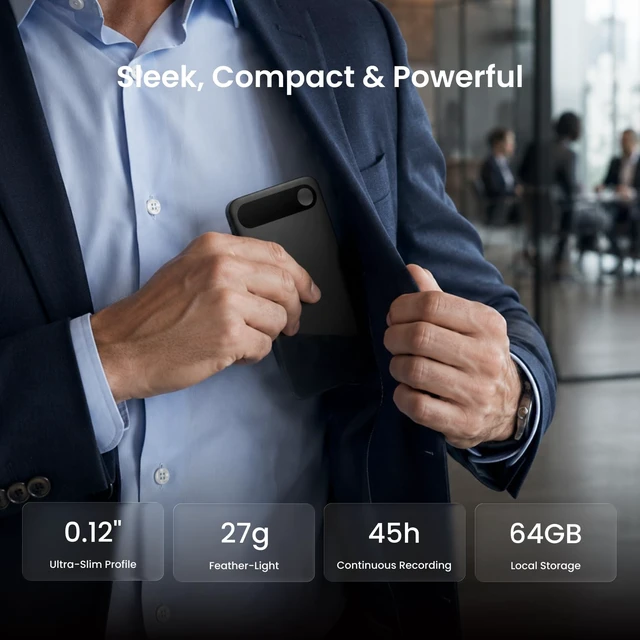 Alt view image 6 of 7 - Note Pro AI Voice Recorder, Free Unlimited Transcribe & Summarize Tap Recording Device with AI Note Taking, Support 113 Languages, 64GB, Audio Recorder for Calls, Meetings, Lectures, Orange
