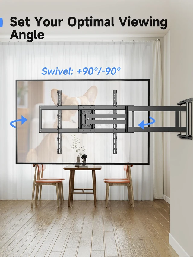 Alt view image 5 of 7 - 41.3" Long Arm TV Wall Mount for 42-100" TVs Holds up to 176lbs Long Arm TV Mount Swivel ±90° & Tilt ±10° & Level ±5°, 3 Level Height Adjustment, Max VESA 800x600mm, Fits 16"/18"/24" Stud