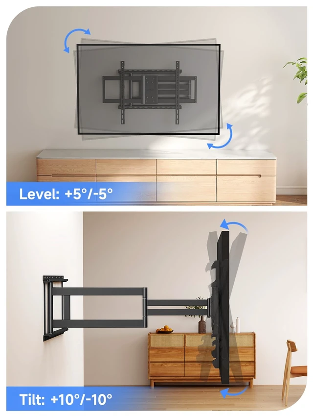 Alt view image 6 of 7 - 41.3" Long Arm TV Wall Mount for 42-100" TVs Holds up to 176lbs Long Arm TV Mount Swivel ±90° & Tilt ±10° & Level ±5°, 3 Level Height Adjustment, Max VESA 800x600mm, Fits 16"/18"/24" Stud
