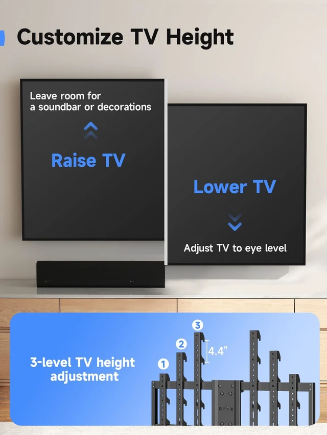 Alt view image 7 of 7 - 41.3" Long Arm TV Wall Mount for 42-100" TVs Holds up to 176lbs Long Arm TV Mount Swivel ±90° & Tilt ±10° & Level ±5°, 3 Level Height Adjustment, Max VESA 800x600mm, Fits 16"/18"/24" Stud