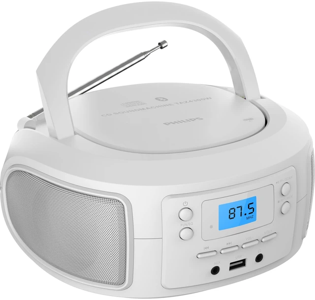 Main image of CD Player Portable with Bluetooth, Crystal Clear Sound Top Loading CD Boombox with FM Radio, USB Port & Aux Input, Compact & Lightweight Design,R/CD-RW/MP3 Compatible (White)