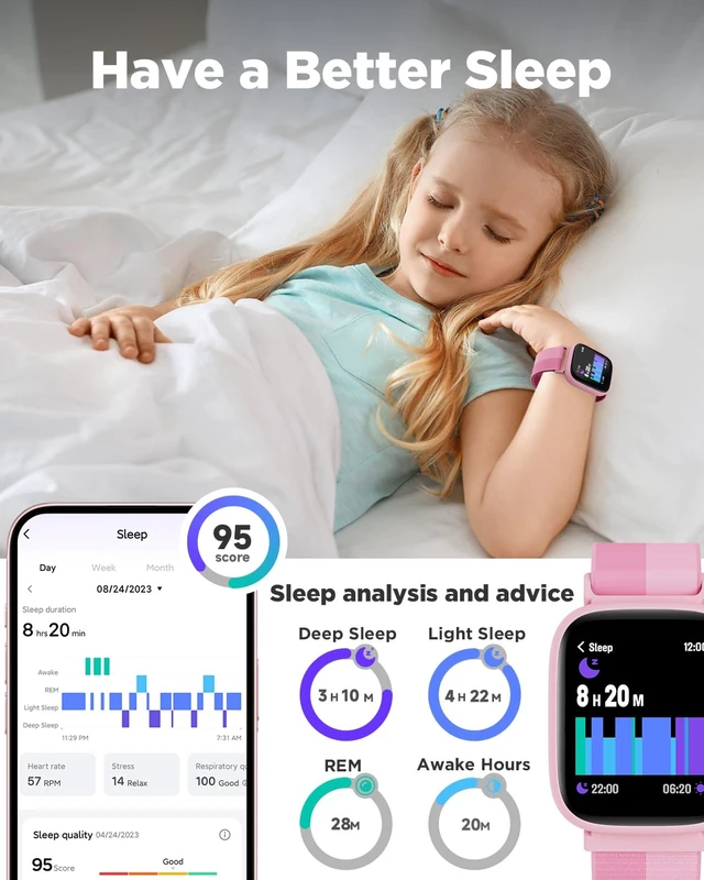 Alt view image 4 of 7 - Smart Watch for Kids, 1.8" Fitness Tracker Watch with Pedometer Heart Rate, Sleep Monitor, IP68 Waterproof, Step Counter, Puzzle Games with/without App for Girls Teens 5-16Nylon