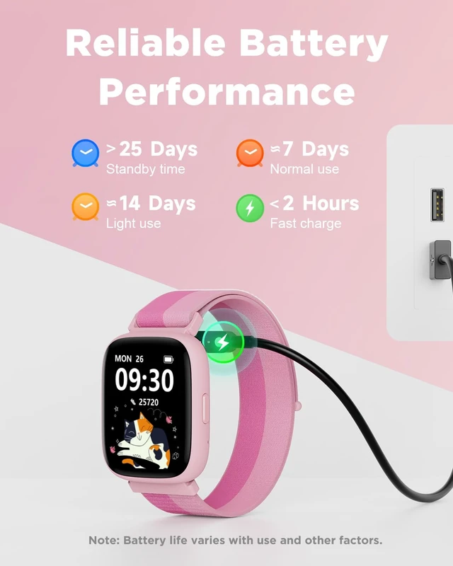 Alt view image 7 of 7 - Smart Watch for Kids, 1.8" Fitness Tracker Watch with Pedometer Heart Rate, Sleep Monitor, IP68 Waterproof, Step Counter, Puzzle Games with/without App for Girls Teens 5-16Nylon